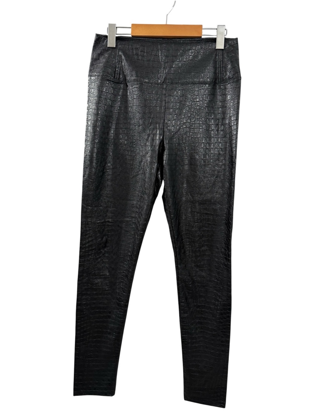 7 For All Mankind Black Croc-Embossed Faux Leather Pants M